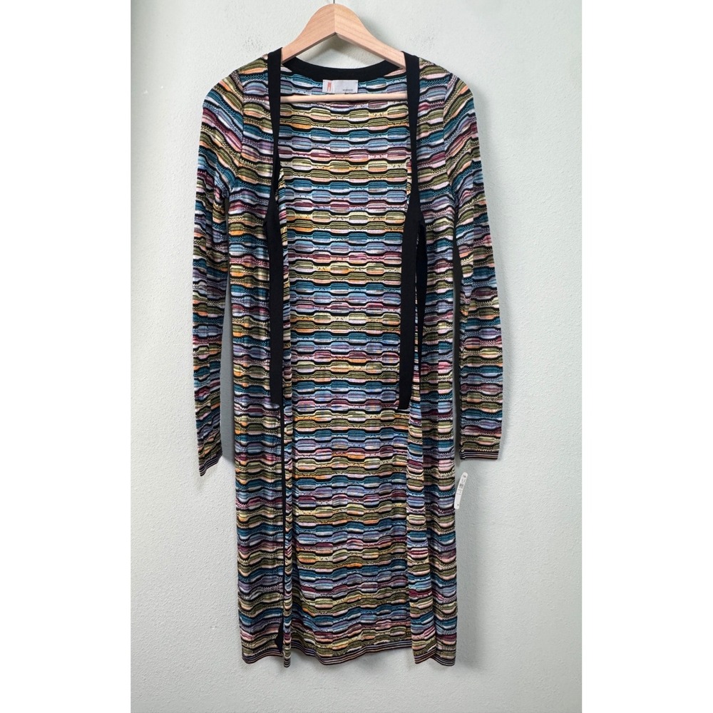 M Missoni Y2K Vintage Knit Cardigan Duster Multi-Color Wave Tie Front Size 4 NEW - Picture 4 of 12